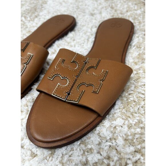 Tory Burch Women's Ines Flat Slide Goat Leather Sandals Brown US 10.5M - Picture 2 of 8